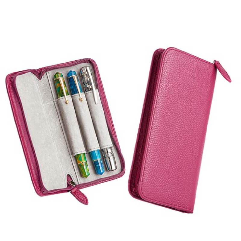 Leather Fountain Pen Case 3 Slots Pouch - A+ 3 Slots Real Leather Fountain