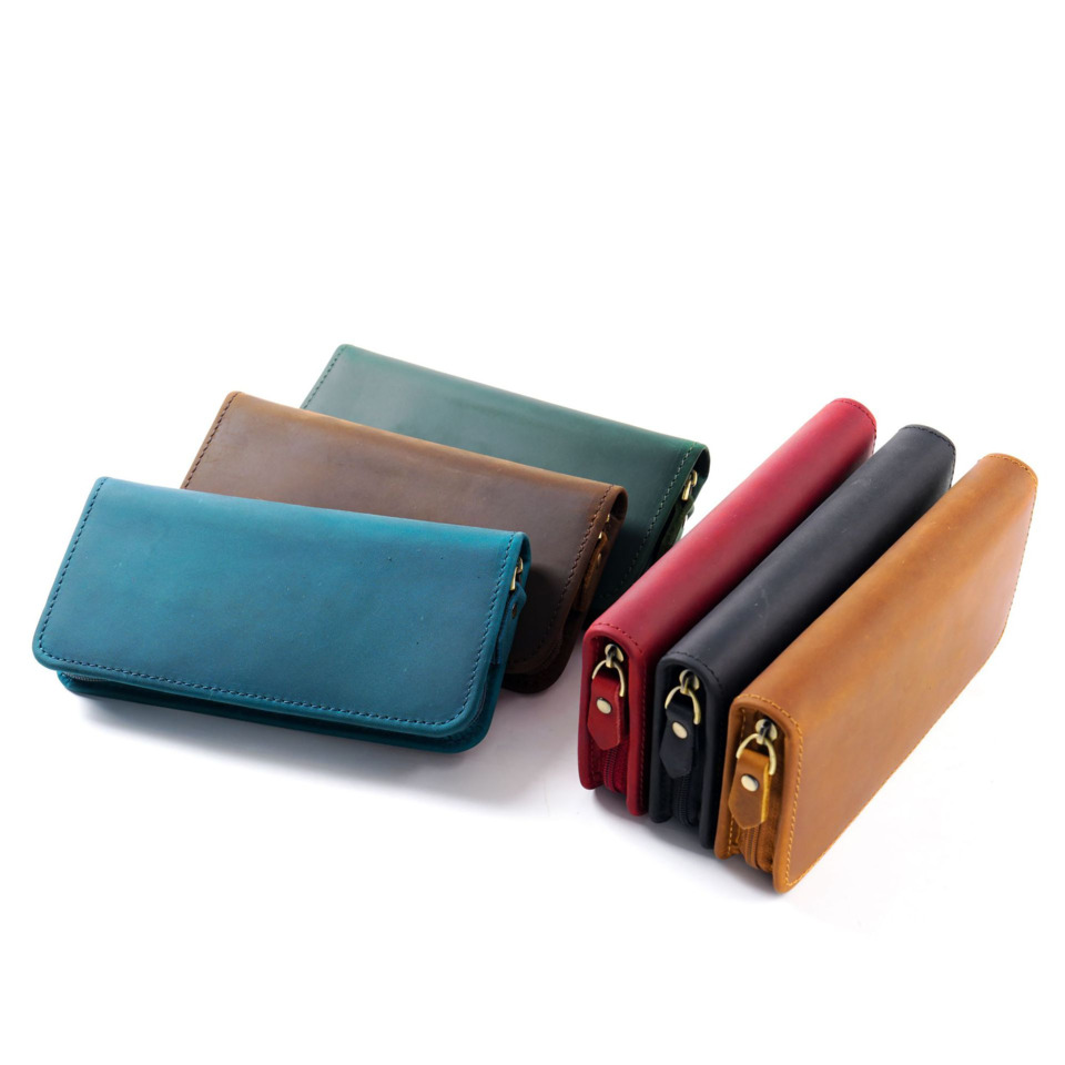 Leather Fountain Pen Case 3 Slots Pouch - Crazy Horse Genuine Leather Pen Case