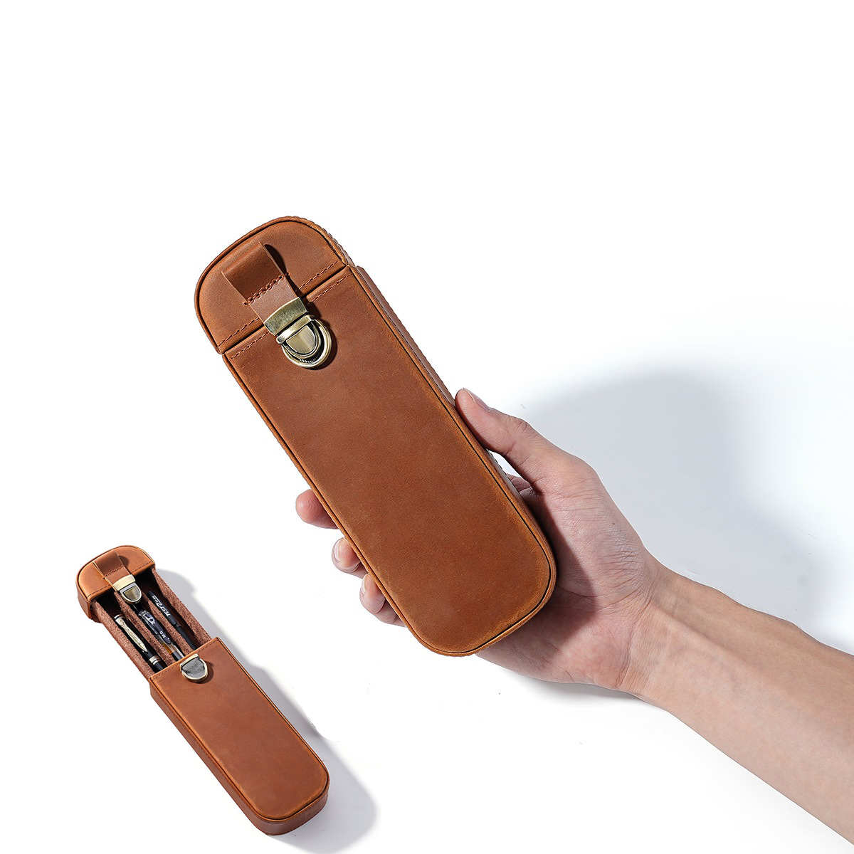 Leather Fountain Pen Case 3 Slots Pouch - Full Grain Crazy Horse Leather 3