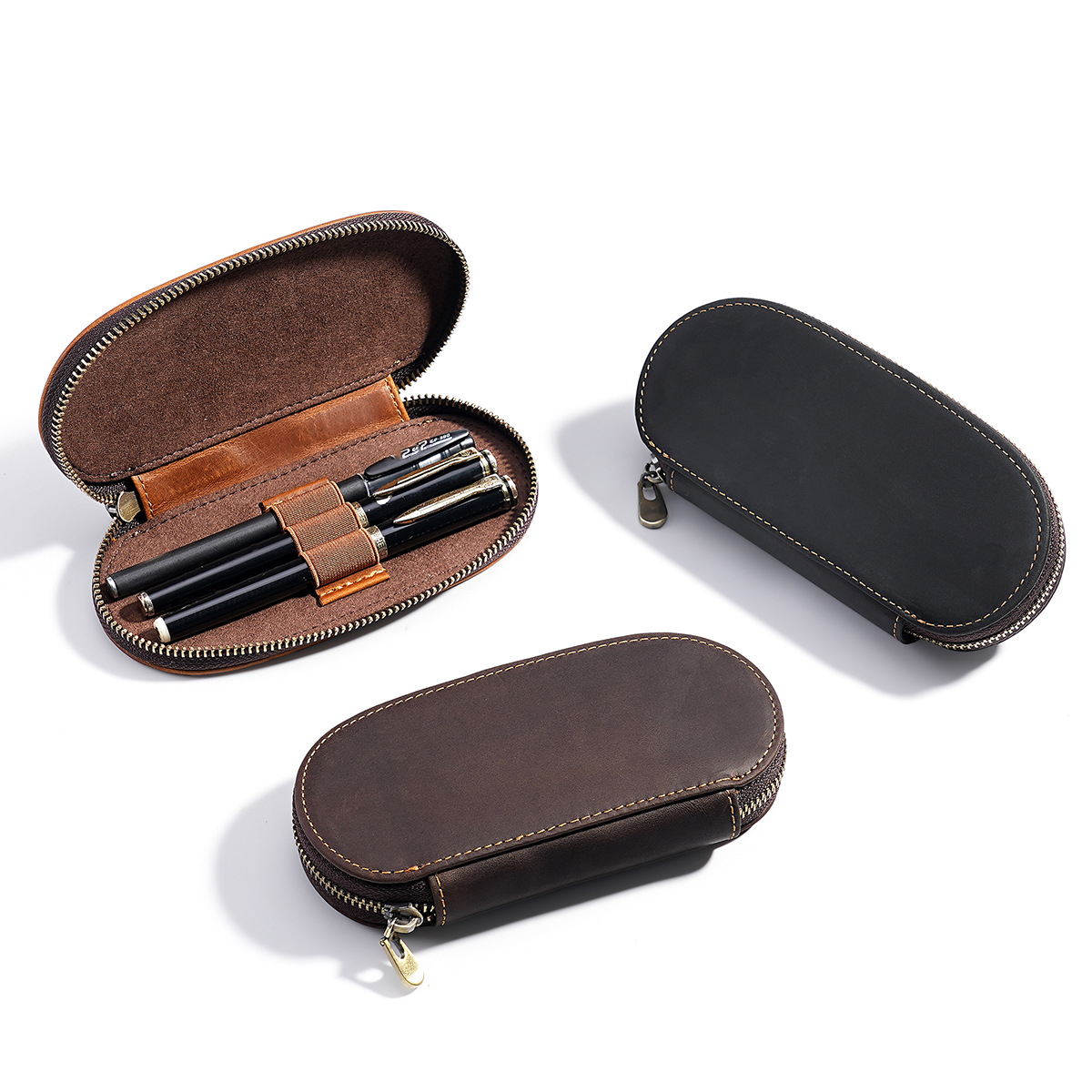 Retro 3-slot Fountain Pen Case - đánh giá và giá Leather Fountain Pen Case 3 Slots Pouch