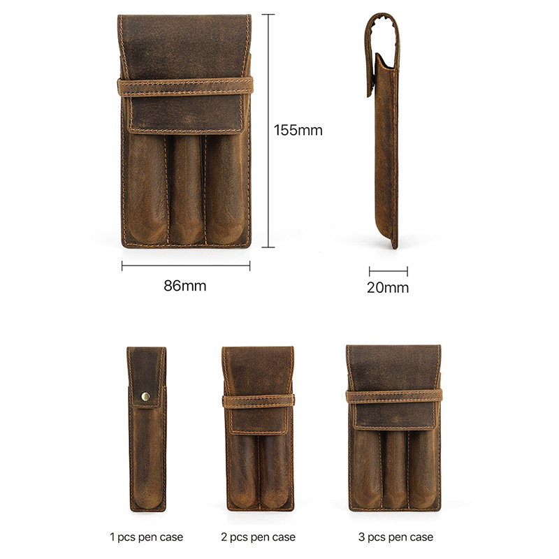 Vintage Crazy Horse Leather Pe - đánh giá và giá Leather Fountain Pen Case 3 Slots Pouch