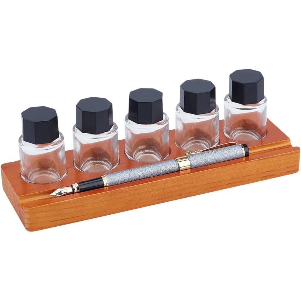 5-Hole Calligraphy Ink Pot Hol - đánh giá và giá Wooden Fountain Pen Desk Stand Holder