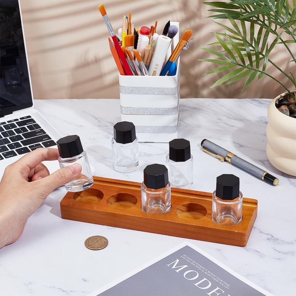 5-Hole Calligraphy Ink Pot Hol - đánh giá và giá Wooden Fountain Pen Desk Stand Holder