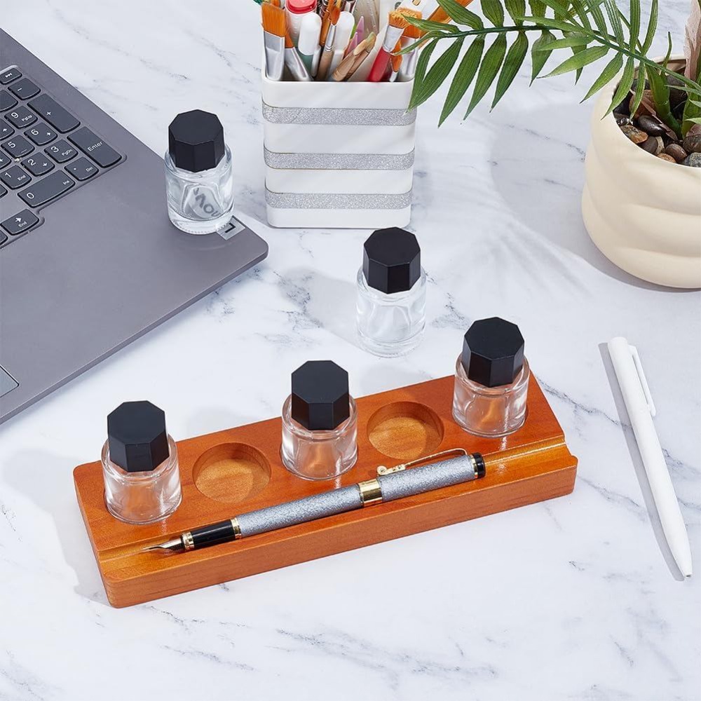 5-Hole Calligraphy Ink Pot Hol - đánh giá và giá Wooden Fountain Pen Desk Stand Holder