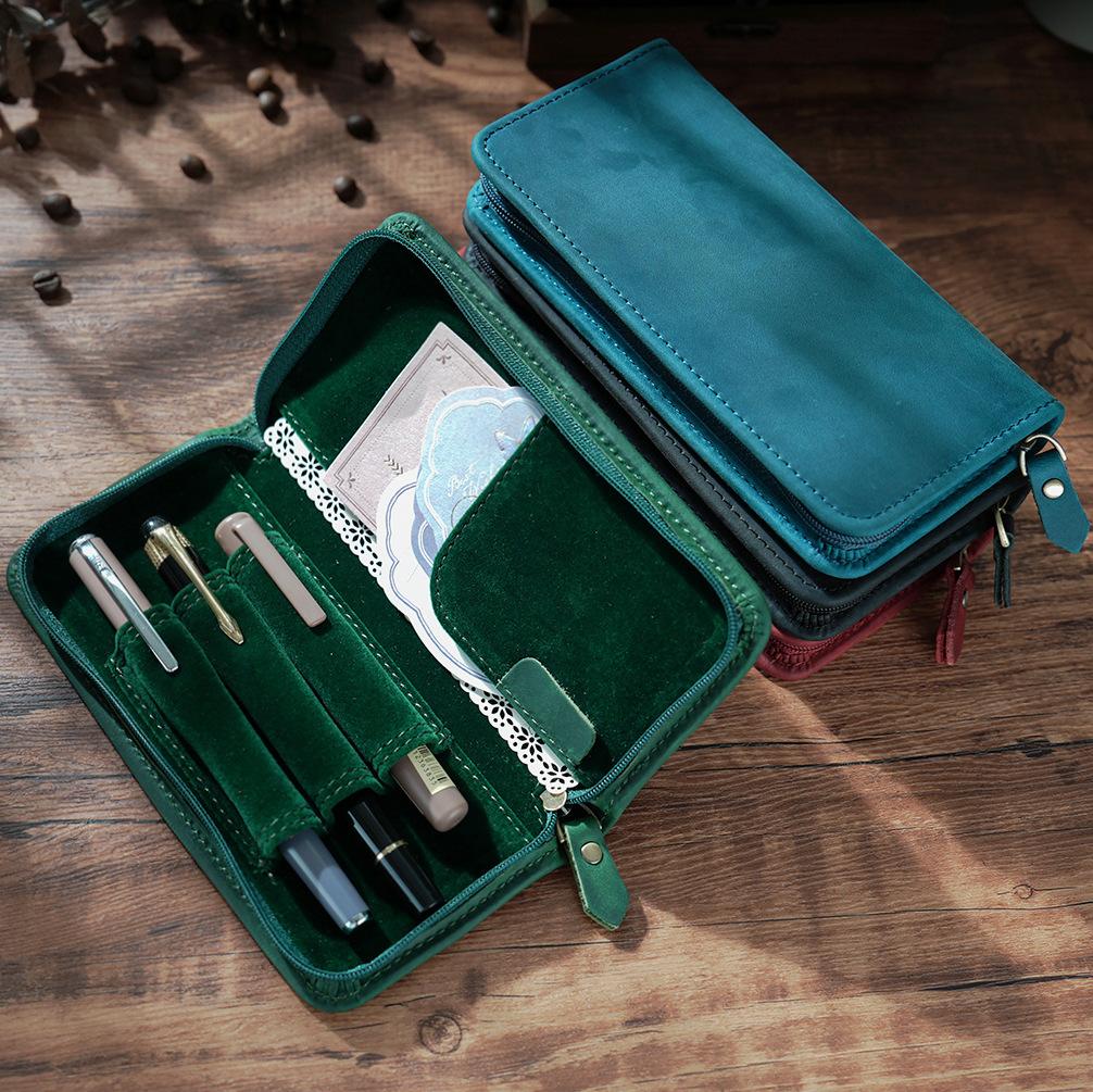 3 Slots Leather Pen Bag Vintag - đánh giá và giá Leather Fountain Pen Case 3 Slots Pouch