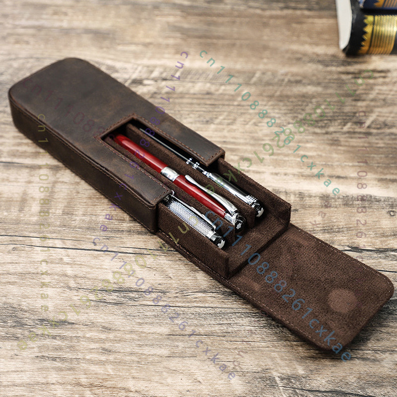 Vintage Crazy Horse Leather Pe - đánh giá và giá Leather Fountain Pen Case 3 Slots Pouch
