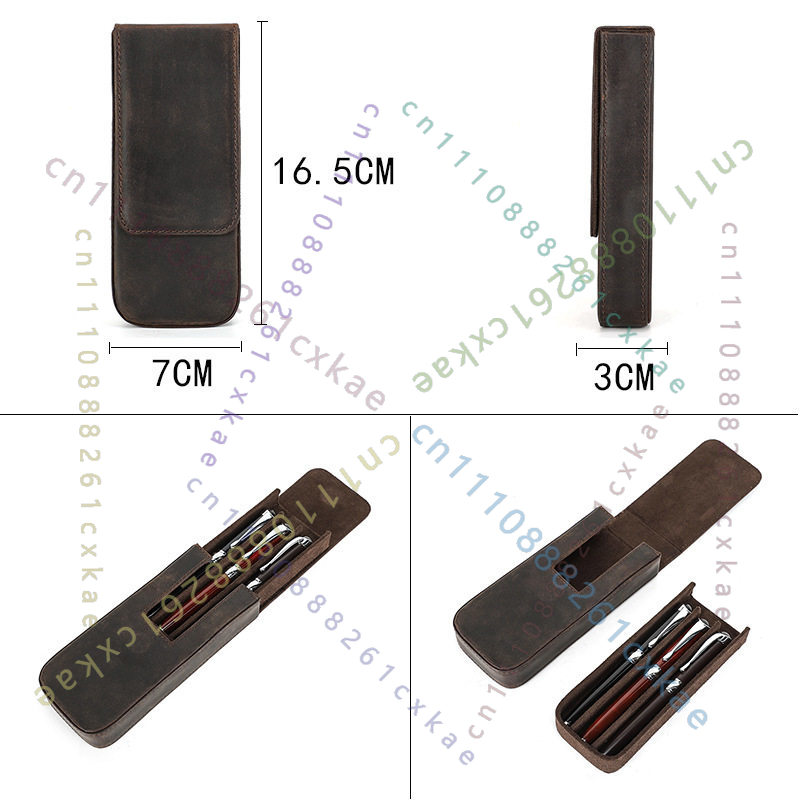 Vintage Crazy Horse Leather Pe - đánh giá và giá Leather Fountain Pen Case 3 Slots Pouch