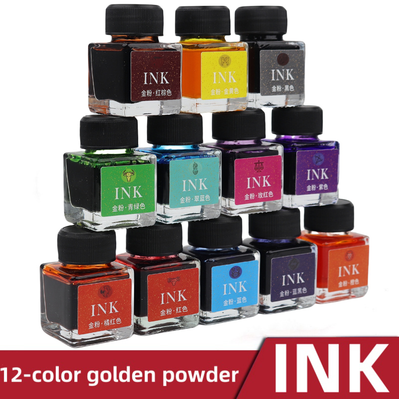 12-Color Shimmering Gold Powde - đánh giá và giá Glass Dip Pen Calligraphy Ink Set