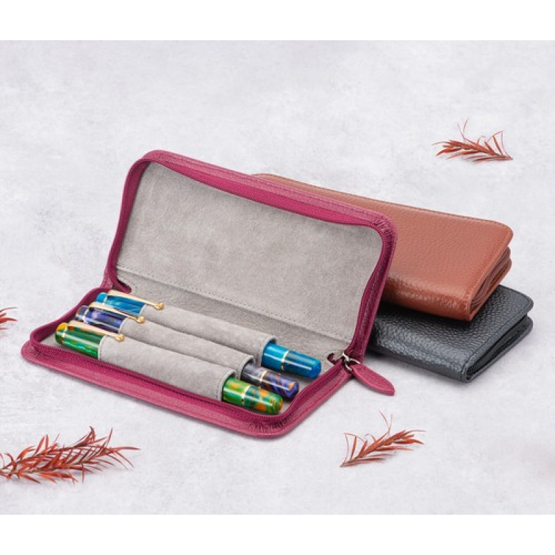 A+ 3 Slots Real Leather Founta - đánh giá và giá Leather Fountain Pen Case 3 Slots Pouch