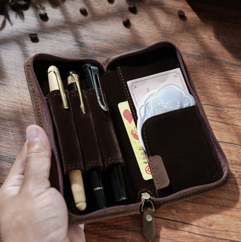 Crazy Horse Genuine Leather Pe - đánh giá và giá Leather Fountain Pen Case 3 Slots Pouch