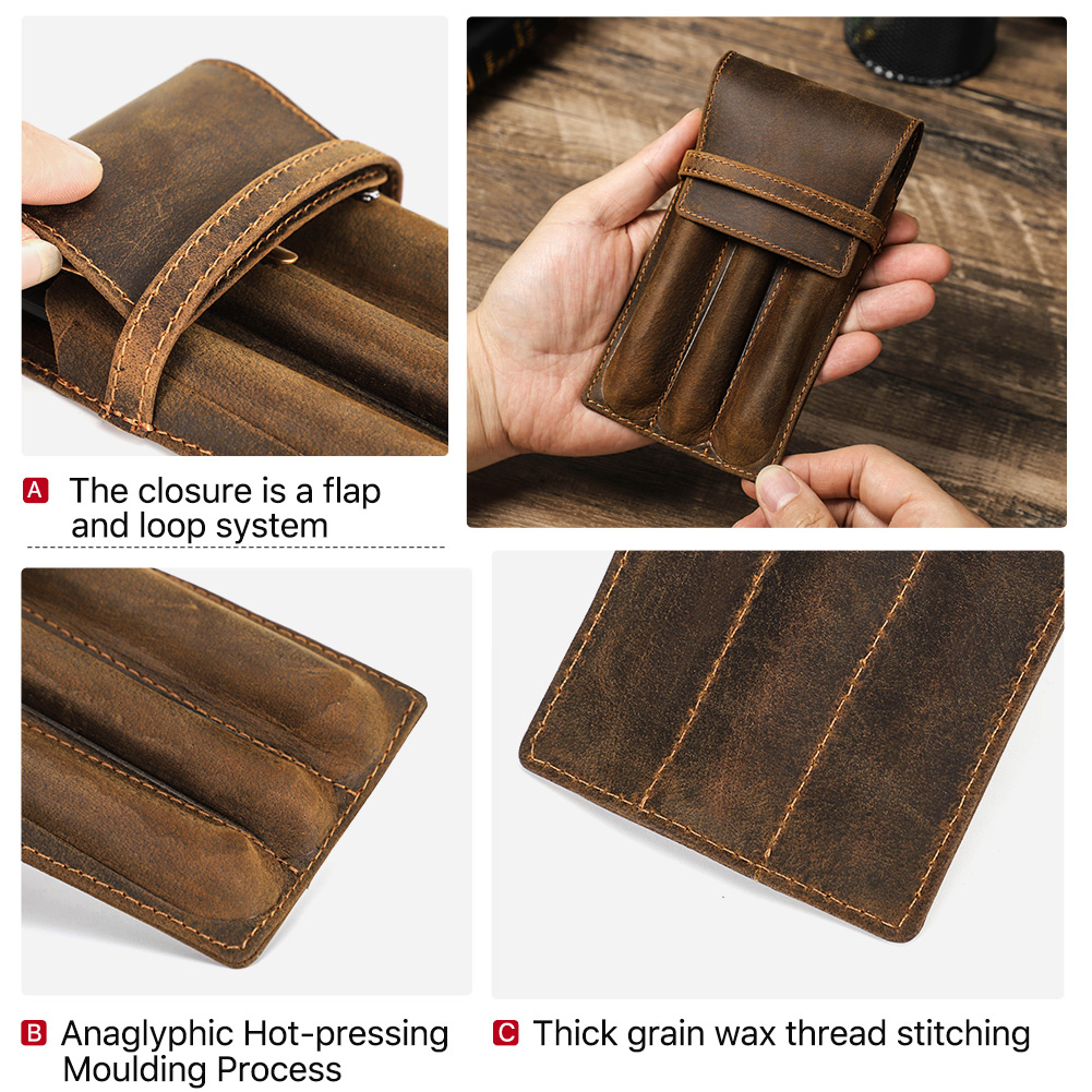 Handmade Cowhide Leather Pen P - đánh giá và giá Leather Fountain Pen Case 3 Slots Pouch