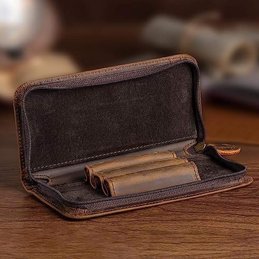 Asvine Vintage Leather Fountai - đánh giá và giá Leather Fountain Pen Case 3 Slots Pouch