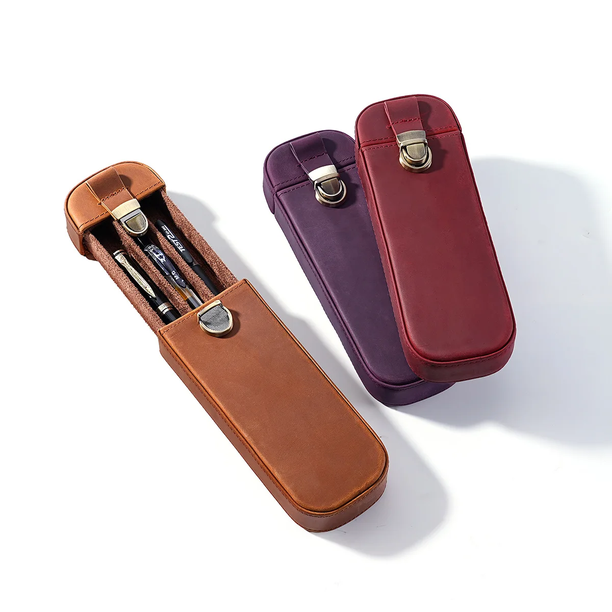 Full Grain Crazy Horse Leather - đánh giá và giá Leather Fountain Pen Case 3 Slots Pouch