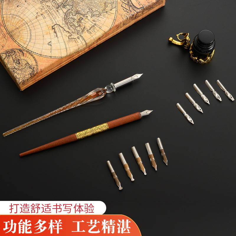 Glass Dip Pen Set with Wooden  - đánh giá và giá Glass Dip Pen Calligraphy Ink Set